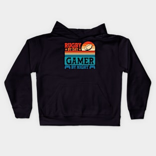 Rugby By Day Gamer By Night - Funny Video Game Lover Vintage Kids Hoodie